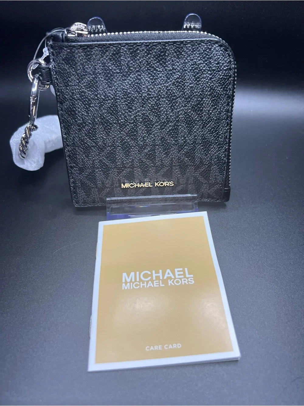 Michael Kors Jet Set Travel Medium Silver Chain Zip Wallet Black/Silver NWT